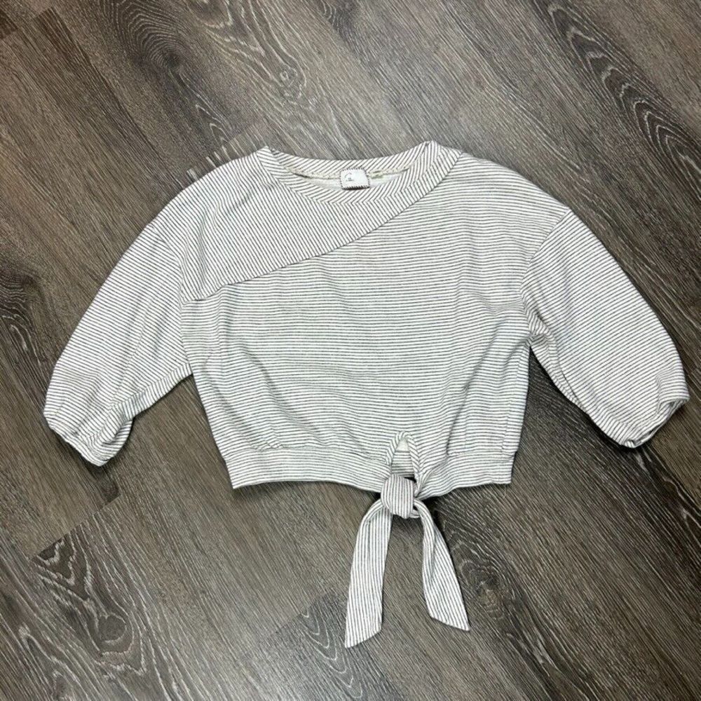 Anthropologie 9-15h STCL 3/4 Sleeve Stripped Cropped TieFront Sweatshirt Size XS
